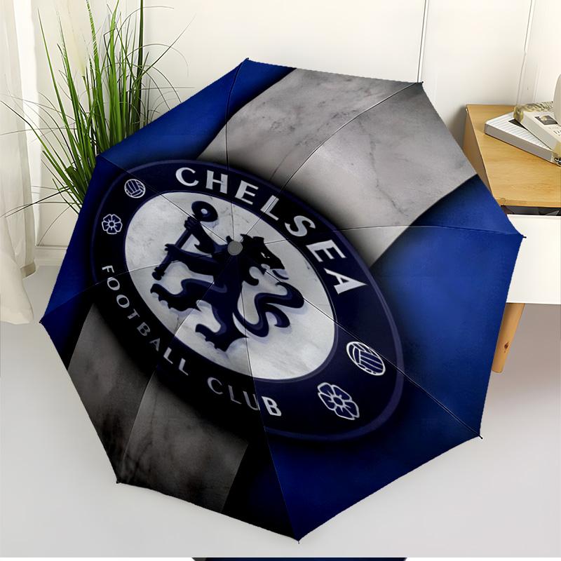 Parasol z nadrukiem Chelsea F.C. Automatyczne otwieranie i zamykanie, Przenośny składany parasol, na zewnątrz, do dojazdów, na wycieczkę kempingową, Idealny prezent urodzinowy