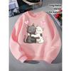 European Sizes Cute Cats Hugging Hearts Girls' Fashionable Crewneck Sweatshirt, Western Top, Children's Long Sleeved Casual T-Shirt