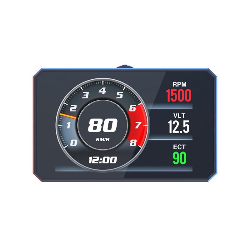 P16 Car Hud Obd2 Lcd Meter Head Up Display Speedometer Kmh,Mph Tachometer Water Temp Fuel Consumption Turbo Pressure