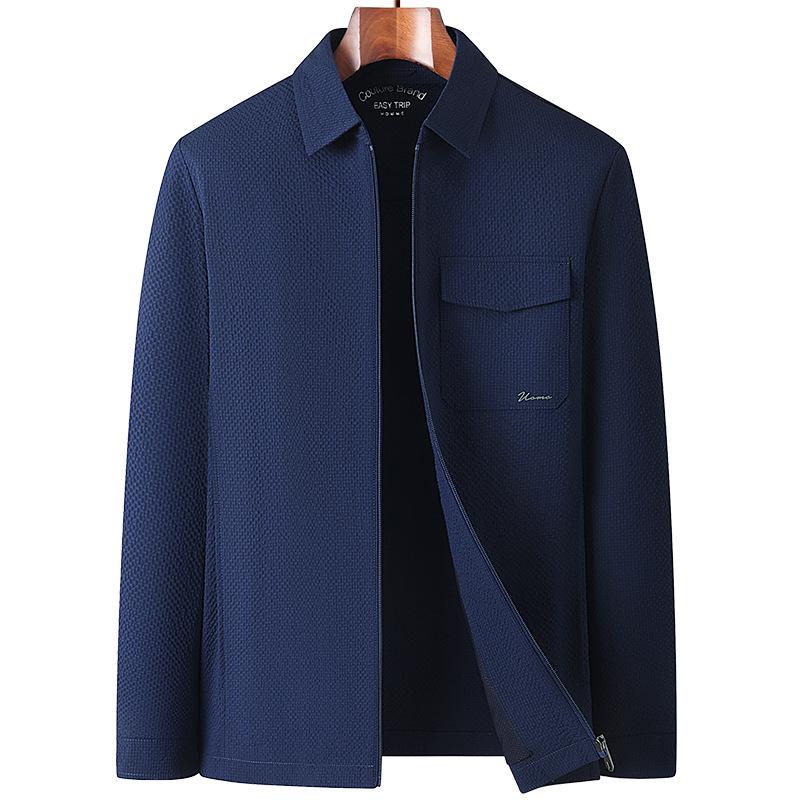 

High-End Spring Business Casual Jacket - Turn-Down Collar, Zipper, Lightweight Executive Workwear Medium темно-синий