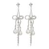 1 Pair Dangle Earrings Bowknot Shape Shining  Lady Earrings Heart Imitation Pearls Tassel Jewelry Accessory