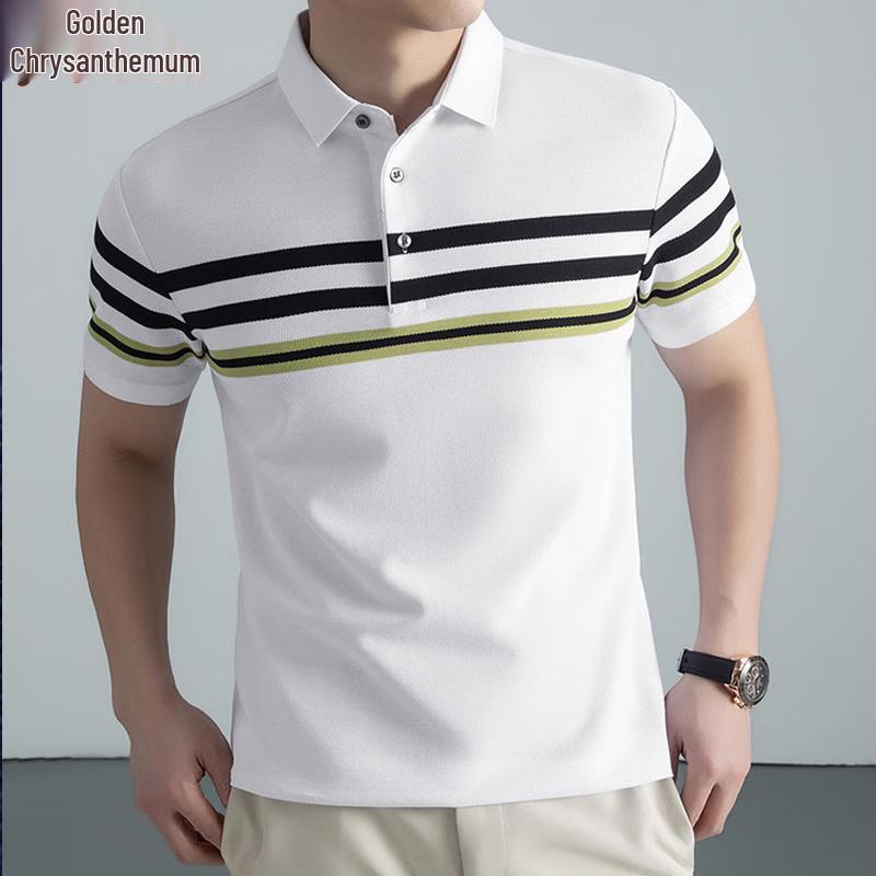 Jinjuan Men s Cotton Blend Striped Polo Shirt 52