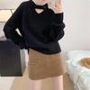 Solid Color Round Neck Knitted Sweater for Women Pullover Knitted Sweater Loose Top for Women
