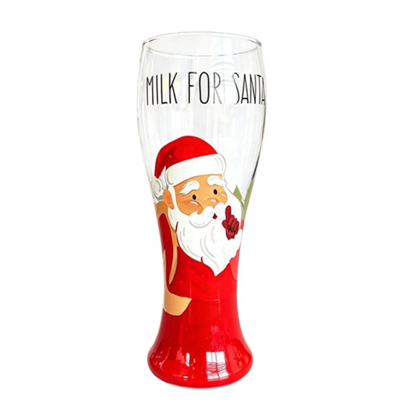 Christmas Milk Glass with Santa Print Holiday Cup for Table Display, Winter Hosting,Milk Service Indoors