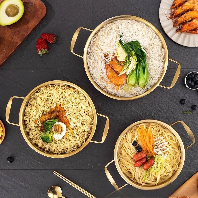 JINGRUIXIANG Golden Stainless Steel Korean Noodle Pot Set