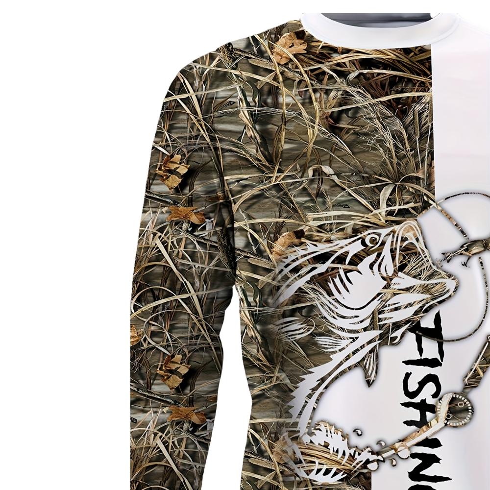 Spring and Autumn Round Neck 3D Printed Fishing Pattern Top Fashionable Casual Long Sleeved Men's T-shirts