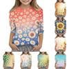 Tricou Casual Fete cu Imprimeu Floral Gât Rotund Mânecă Trei Sferturi Material Ușor Moale Potrivire Confortabilă