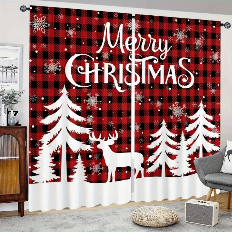 

Modern Christmas Modern Theme Drape Elk Red Green Plaid Snowman Bell Pine Pattern Print Thin Drpae for Bedroom Space Living Room Shades Hot W55 X H120cm X 2&HOOK