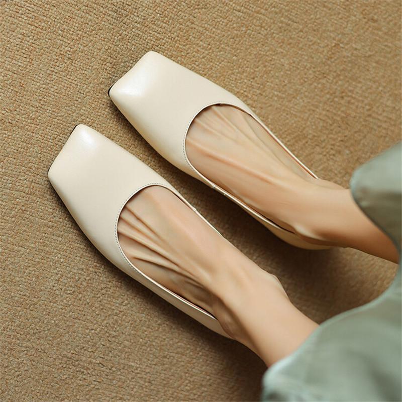 Fashion New Spring Sheepskin Women Shoes Square Toe Women Pumps Ballet Shoes for Women Zapatos De Mujer Concise Low Heels Ladies Shoes
