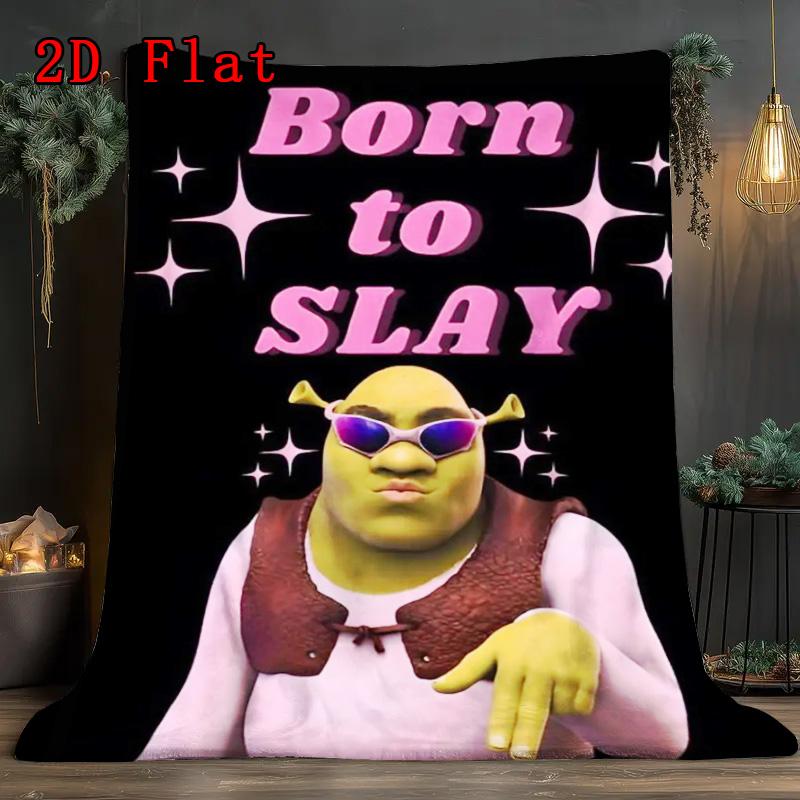 Pink Shrek 2D Flat Pattern Flannel Blanket High quality All Seasons Warmth and Comfort Perfect for Christmas Gifts.MMT0918375