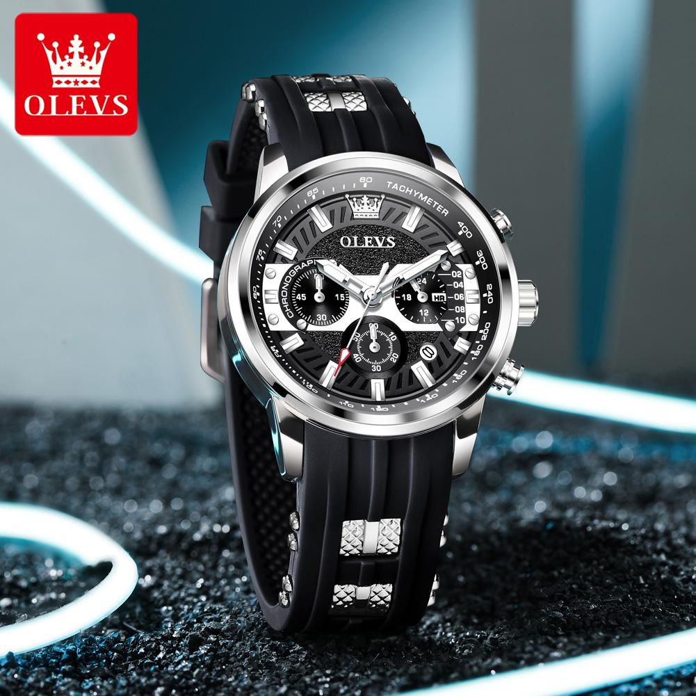 OLEVS Brand Original Quartz Watch Men Sports Silicone Waterproof Luminous Multifunctional Chronograph Watches For Men