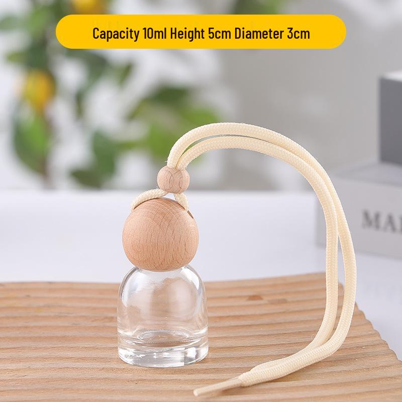 Wooden Lid Car Diffuser Bottle with Frosted Glass and Lanyard for Rearview Mirror.