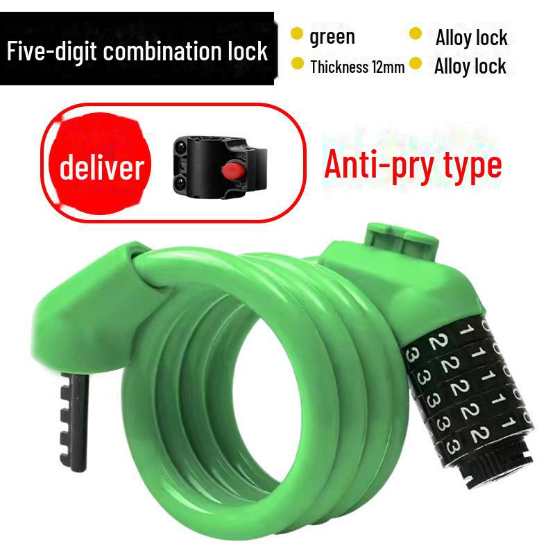 Universal Bike Lock: Anti-Theft Password Lock for Mountain Bikes & E-Bikes, Leather Ring, Portable Thick Cable Lock, Durable & Secure.