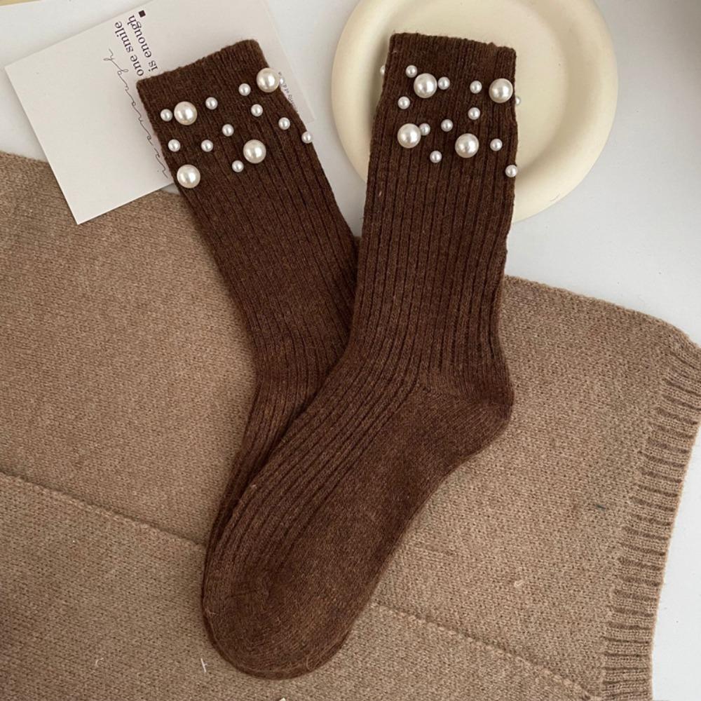 Solid Color Mid-Tube Socks Thicken Women Socks New Warm Socks  Winter