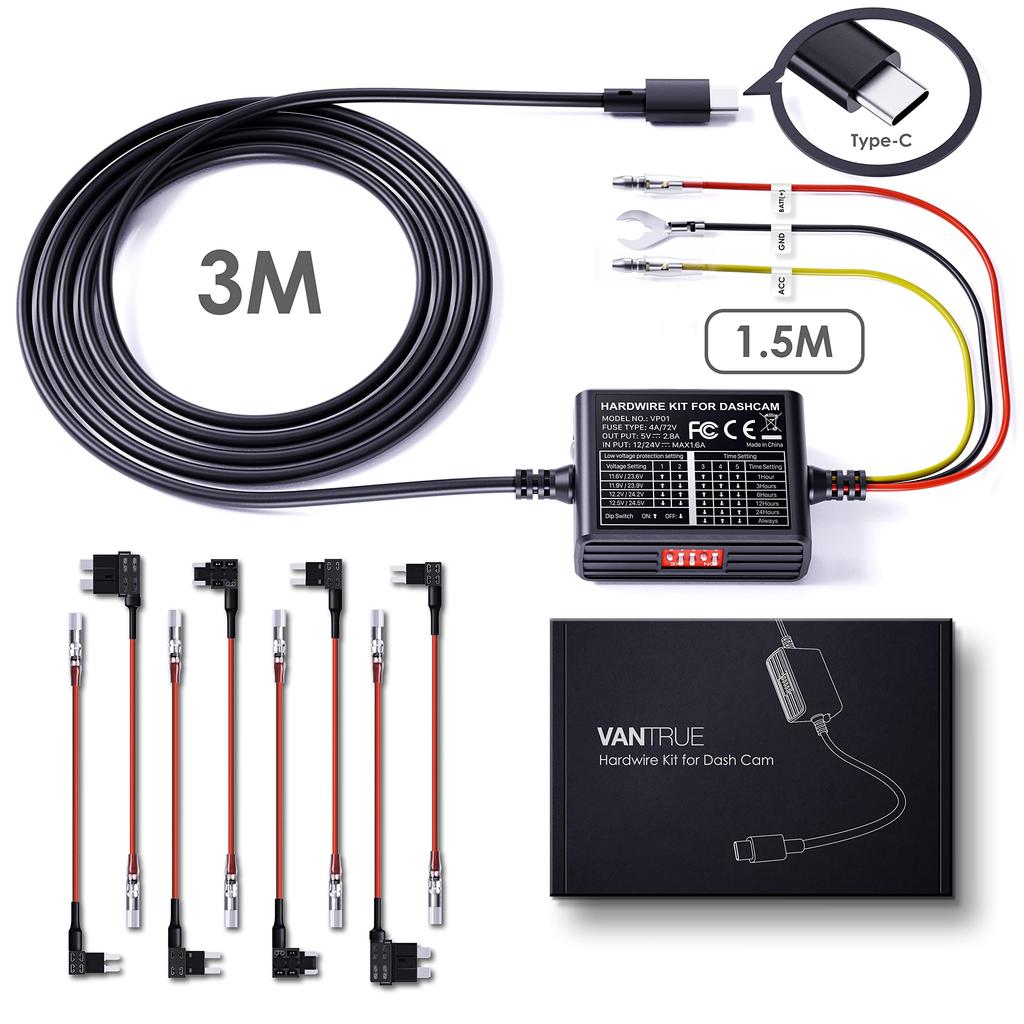 VANTRUE VP01 Direct Connection Power Cable for Dash Camera, Type-C Port, 3 Core Constant