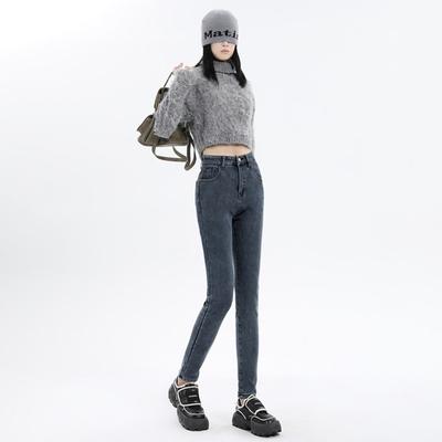 Casual Versatile Jeans Women's 2025 Winter New Thin Elastic Tight Body Hip Lift Piled Thickened Pants