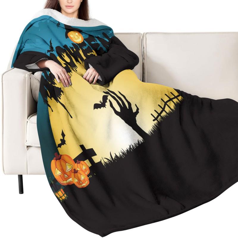 Fleece Wearable Blanket With Sleeves Cozy Hooded Throw Adults Winter Lounge Sleepwear Costume
