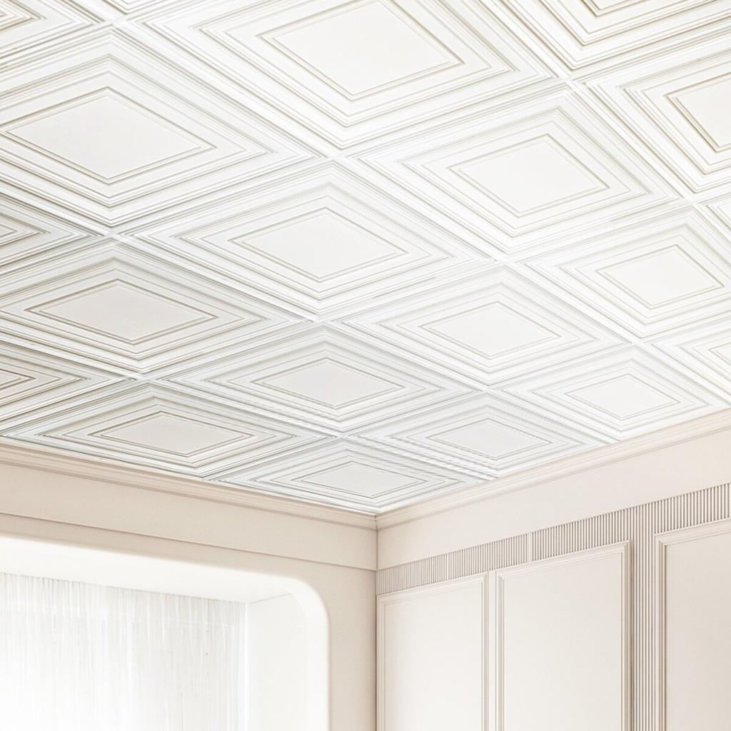 Ceiling Tiles 12-Pack 24 X 24 In PVC Easy Installation White Peg Pattern