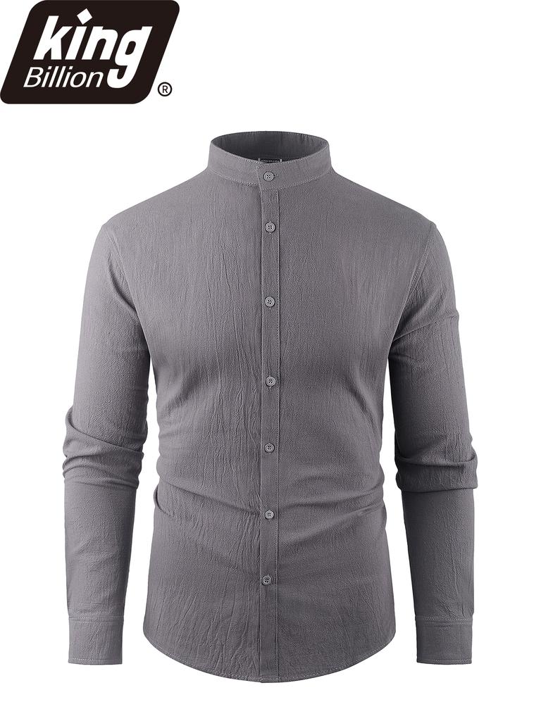 Men's Cotton Plain Collar Shirt Long Sleeve Formal Casual Lightweight Breathable Solid Color Button Down Men's Tops