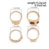 2024 New Tide Individuality Retro Geometric Hollowing Inlay Gem Rings SetLiquid State Metal Four-Piece Rings Set Paty Jewelry