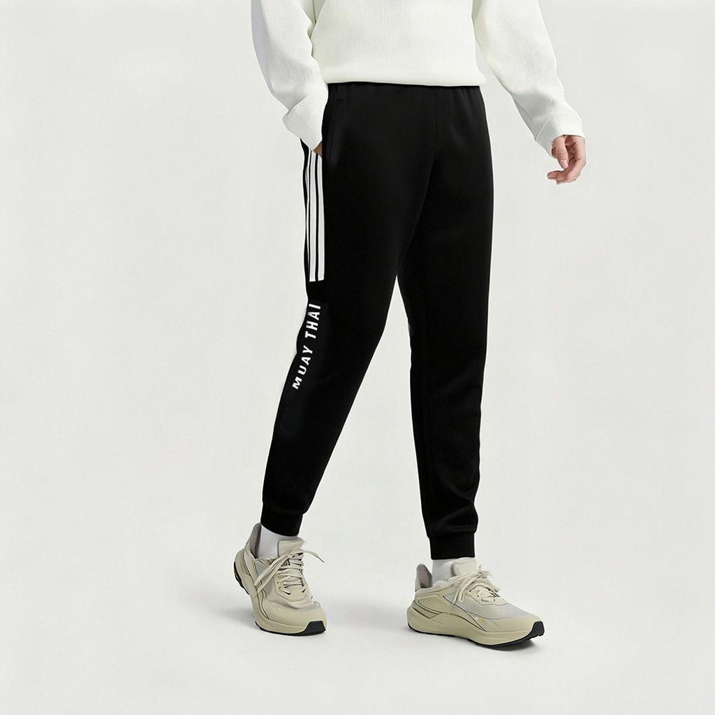 Adidas Muay Thai Series Logo Side Three Stripes Comfortable Tapered Sports Knit Long Pants Unisex bottoms TR30P1R2MT-BW