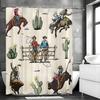 Western Cowboy Shower Curtain, American Wild West Cowboy Horseback Riding, Cattle, Desert Cactus, Rodeo, Ranch Bathroom Decorati