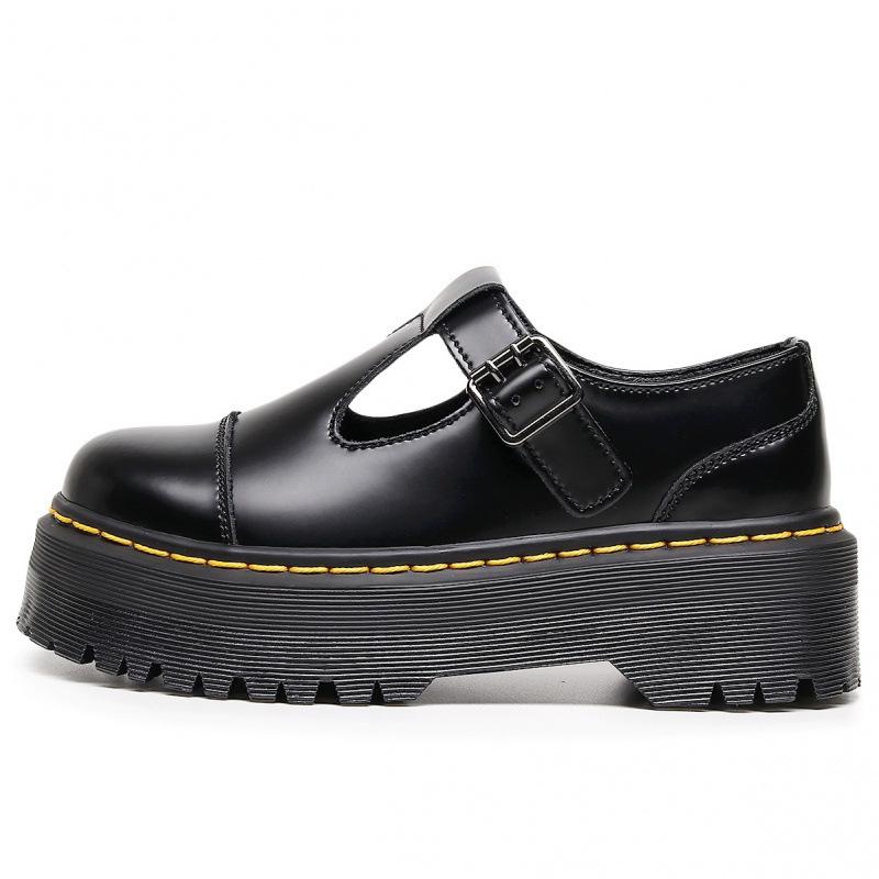 Genuine Leather Thick-Soled T-Strap Mary Jane Women s Shoes - British Style Fashion 40