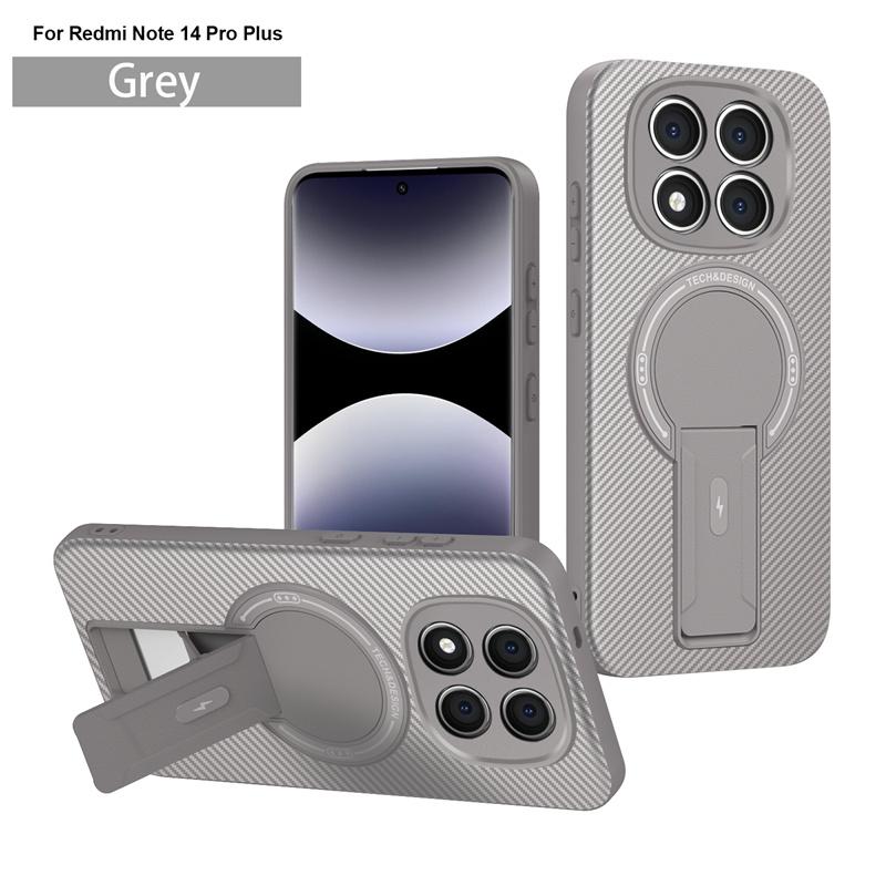 

Carbon Fiber Pattern Armor Phone Case For Redmi Note 14 Pro Plus 5G 4G Cover Magnetic Wireless Chraging Fold Stand Back Fundas Redmi Note 14 5G (Global)