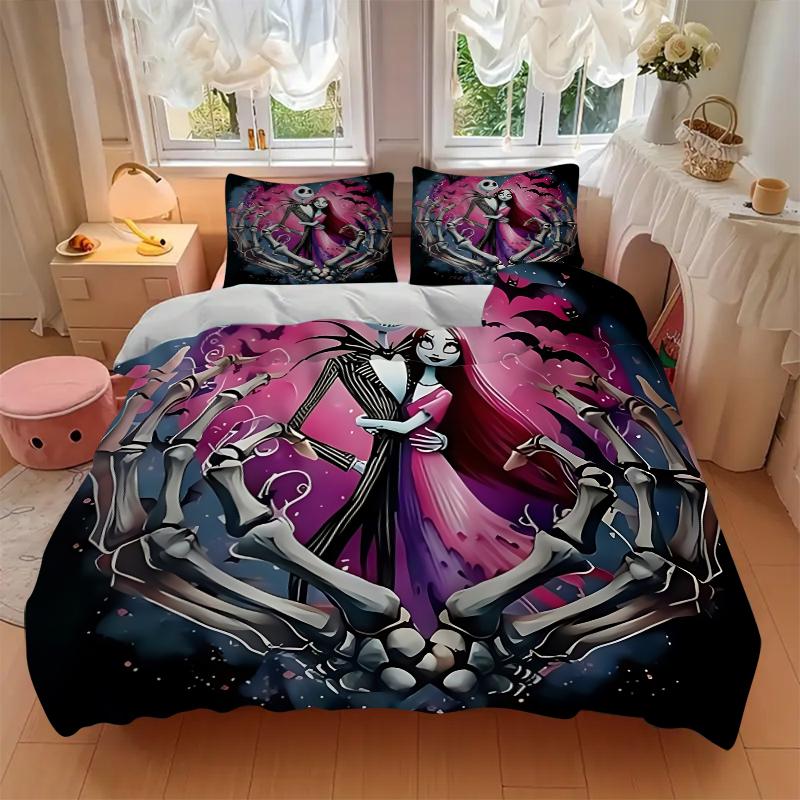 Gothic Skeleton Lovers Dark Romance Printed 3pcs Bedding Set Soft Microfiber 1 Duvet Cover And 2 Pillowcases Home Bedroom Decor Xmas Gift Q188