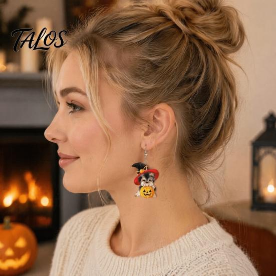 Orecchini Novità Festa di Halloween Cappello da Strega Orecchini Cucciolo, Cane Carino Zucca Pendenti Regalo per Lei Gioielli Leggeri in Acrilico, Accessori Donna