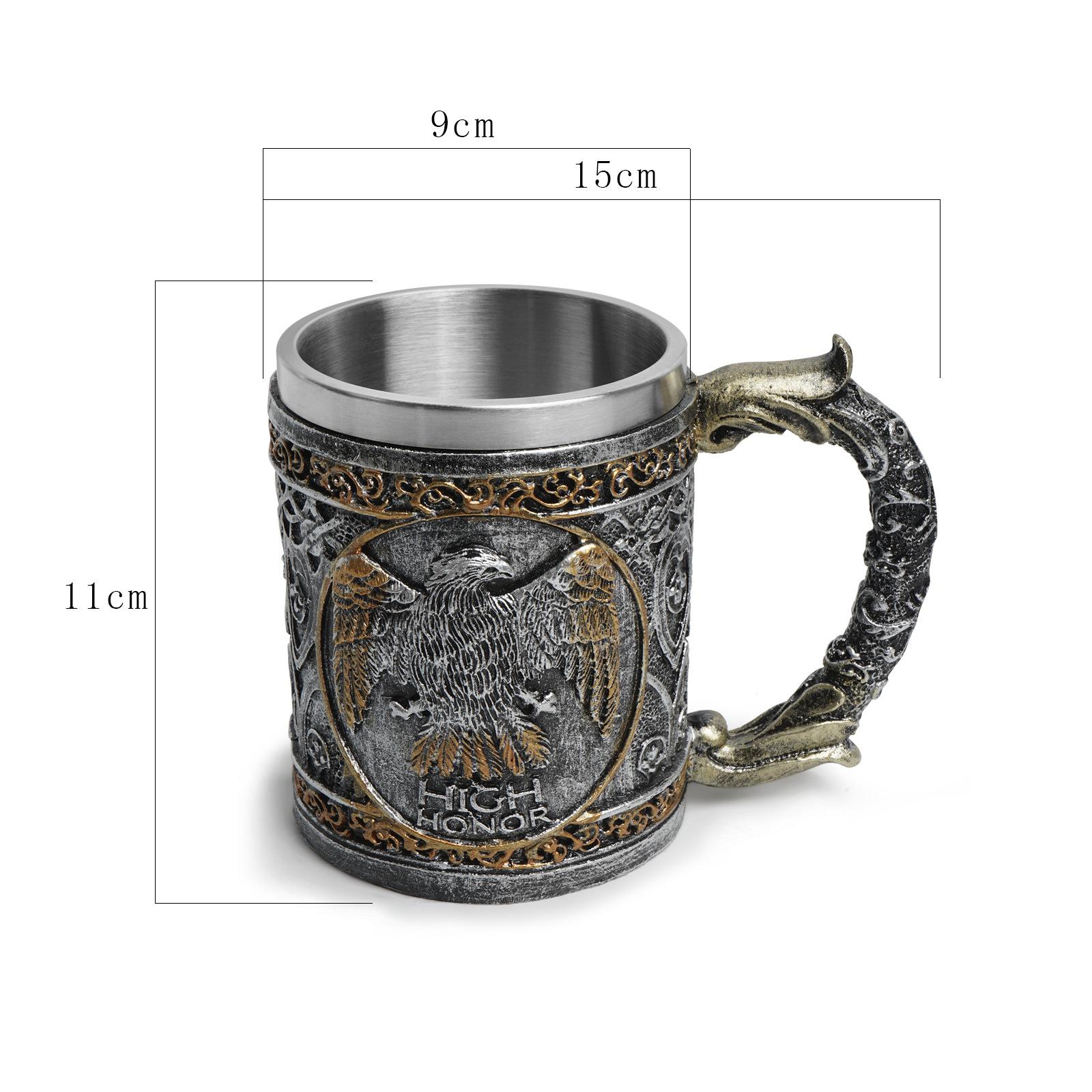 450ml Viking Wooden Barrel Beer Mug 3D Resin 304 Stainless Steel Coffee Cup Bar Party Gift Mug Large Capacity Water Cup 450ml