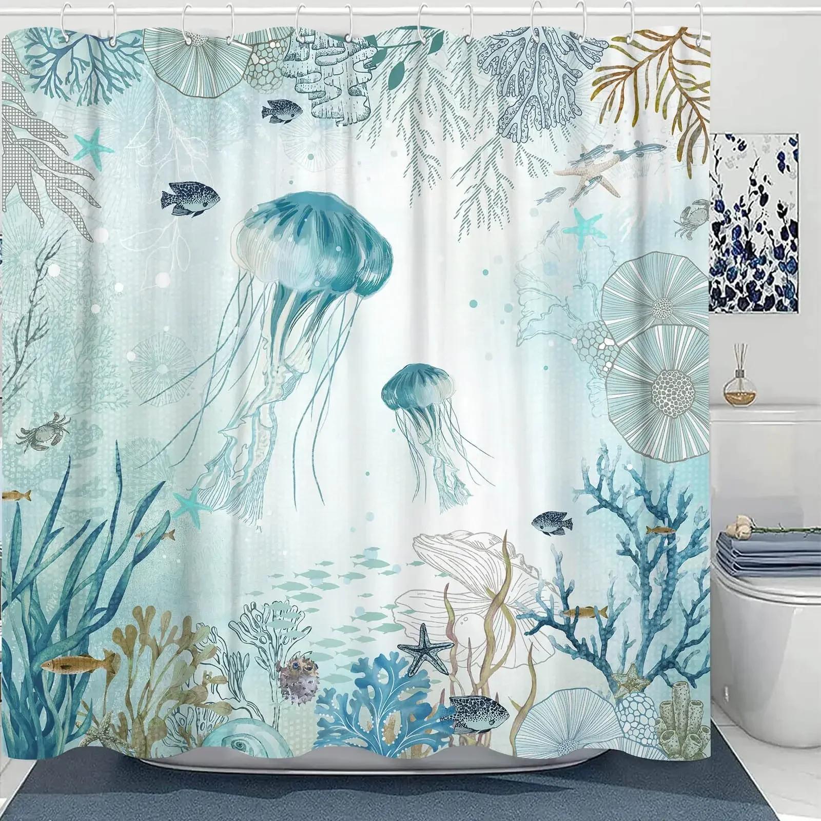

Rideau de douche méduse, bleu magique, vie sous-marine, drôle, avec écran de bain, imperméable 90X180cm