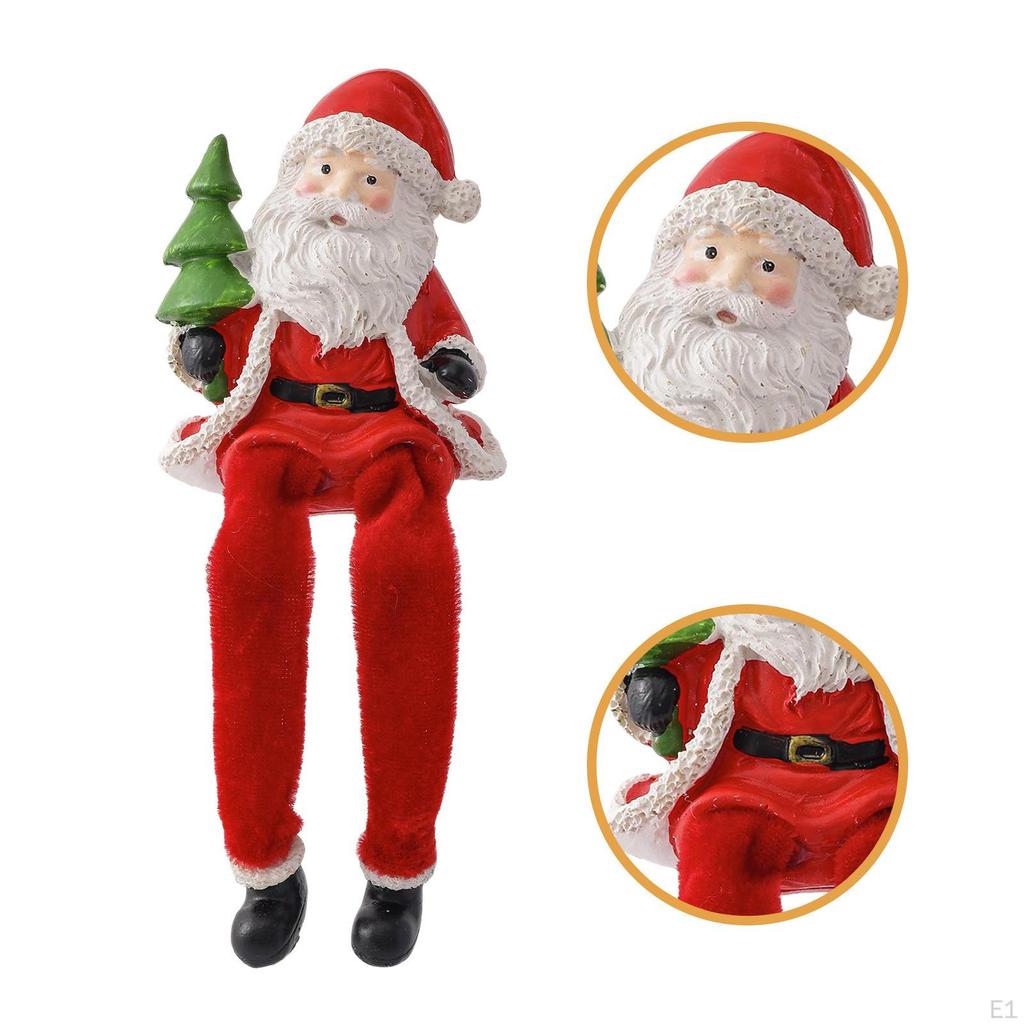 Resin Sitting Santa Figurine Christmas Decoration Holding Tree Collectible Figure