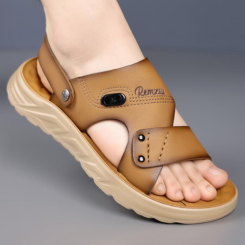 Fashion New Summer Minimalist Design Leather Men Sandals Outdoor Breathable Casual Handmade Comfortable Fashion Soft Sole Beach Sandals