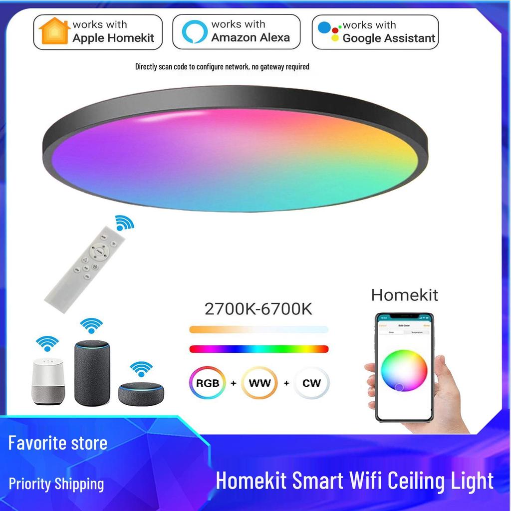 HomeKit Smart Ultra-Thin Ceiling Light with Siri Voice Control, WiFi Dimming & Color Adjustment