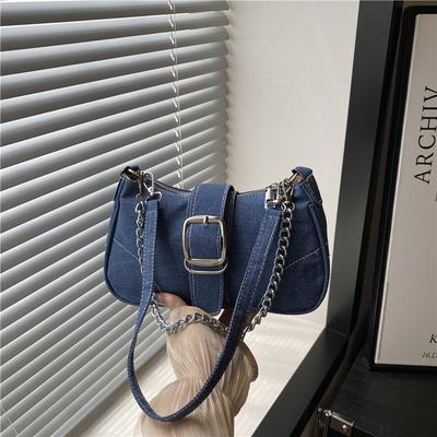 Casual Thread Design Women's Denim Shoulder Bags Simple Y2k Cool Girls Chain Underarm Bag Portable Female Square Phe Handbags