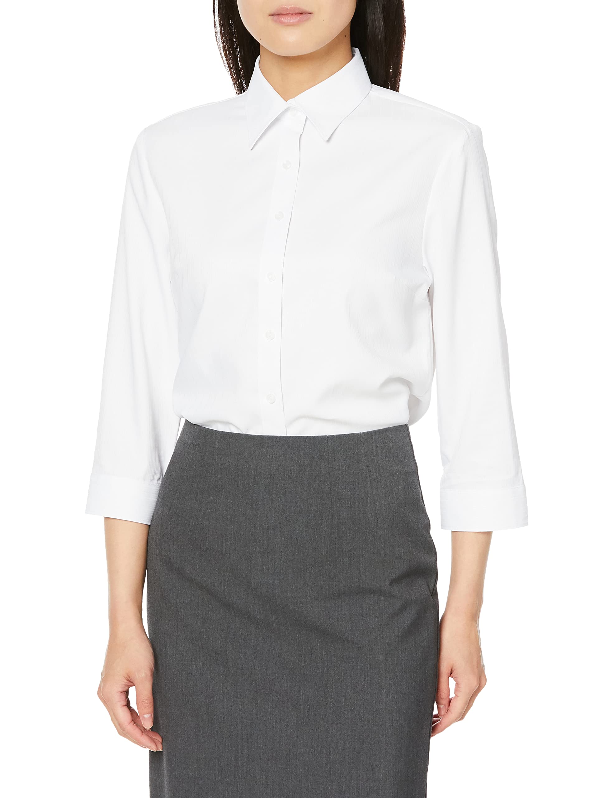 

стрейч-блузка белая с узором добби [Atelier Sanrokugo] женская L-31, прохладная на ощупь, рукава 3/4,