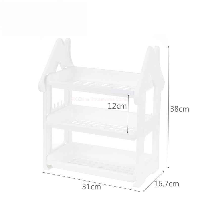 Small House Style 2/3 Layer Kitchen Spice Rack Organizer Plastic Condiment Bottle Shelf for Counter/Bathroom/Desktop