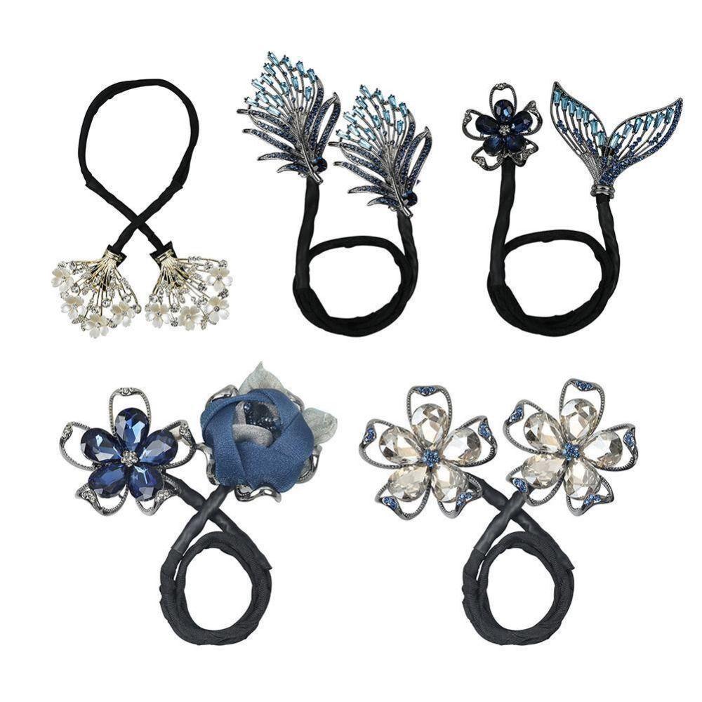 Whale Tail Rhinestone Flower Hair Clip Hair Bun Maker Bundle Lazy Hair Curler Hair Accessories Hair Styling Tool