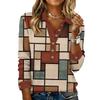 Damen Retro Street Lazy V-Ausschnitt Langarm Knopf Kariert Druck Pullover Top