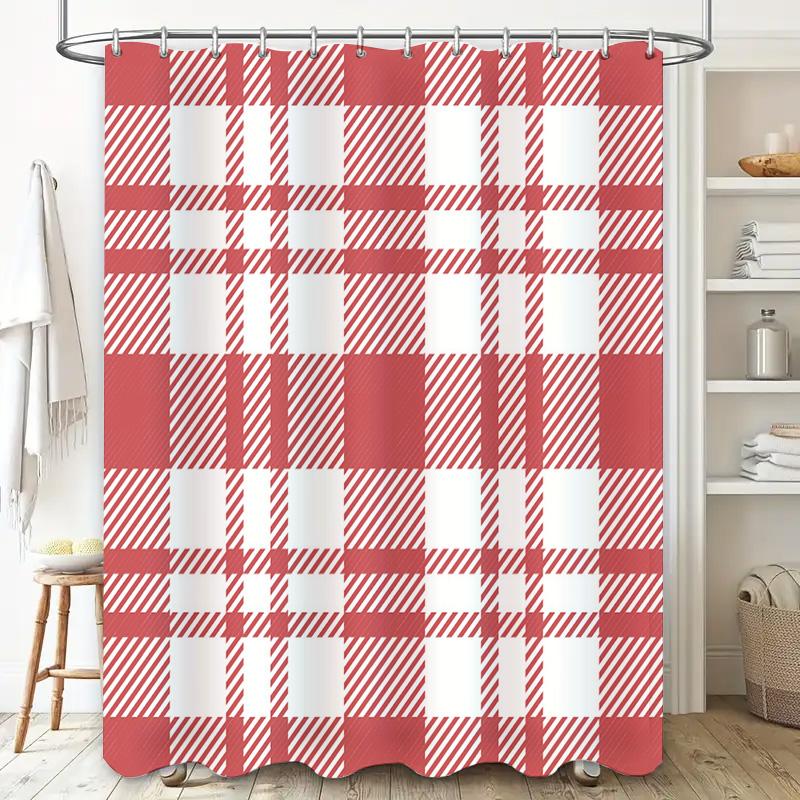 Home Decor Shower Curtain Plaid Pattern for Bathrooms Red White Checkered Design Waterproof Fabric Easy Installation for Your Ba