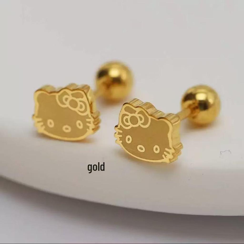 Titanium Steel Cat Ear Bone Stud – Durable, Fade-Resistant, Adorable Cartoon Design, Suitable for Bathing and Sleeping