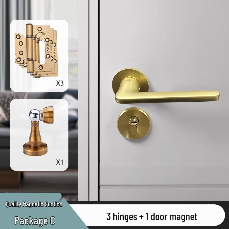 Universal Magnetic Black Bedroom Door Handle Lock - Silent, Solid Wood Design