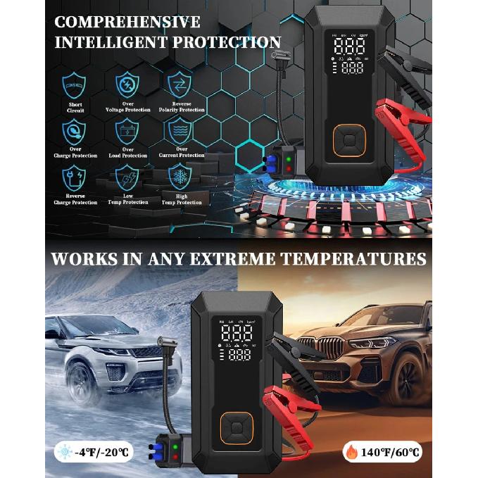 Car Jump Starter with Air Pump 4000A Jump Starter &150PSI Air Compressor, Portable Auto Power Banlk ,Tire Inflator, LED Light