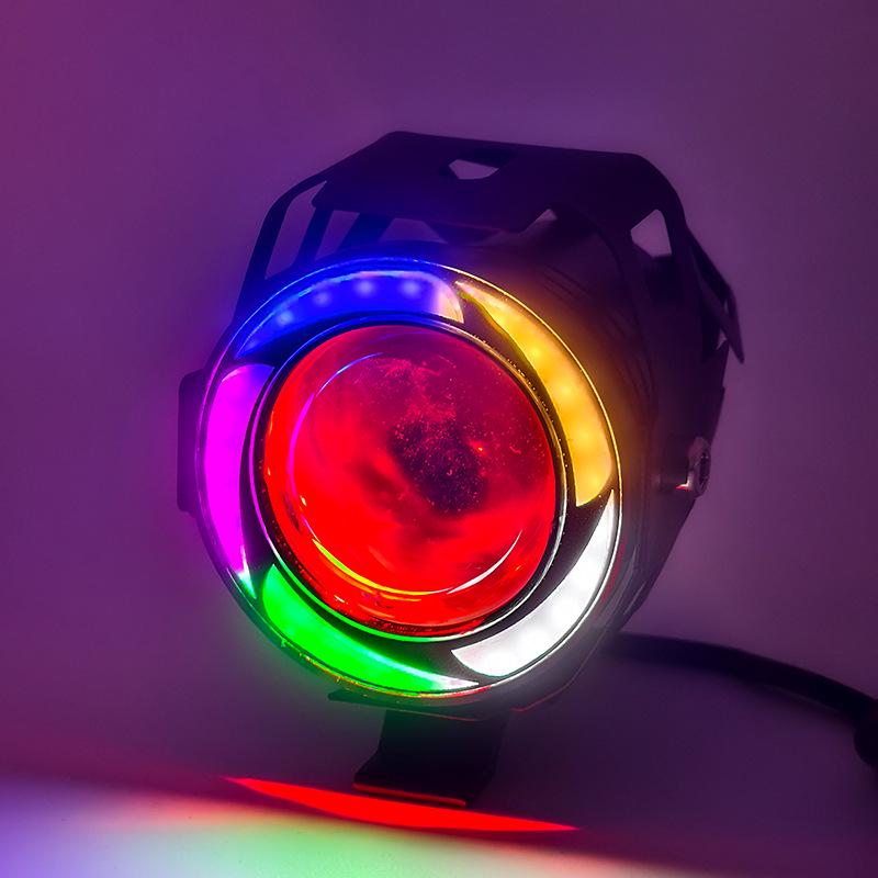 Universal U7 LED Motorcycle Spotlight with Super Bright Laser and Angel Eye Flashing Headlight