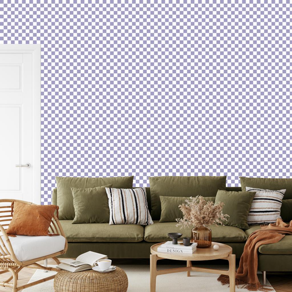 Checkerboard Wallpaper in Blue and Light Gray for Living Room and Bedroom 50x1000
