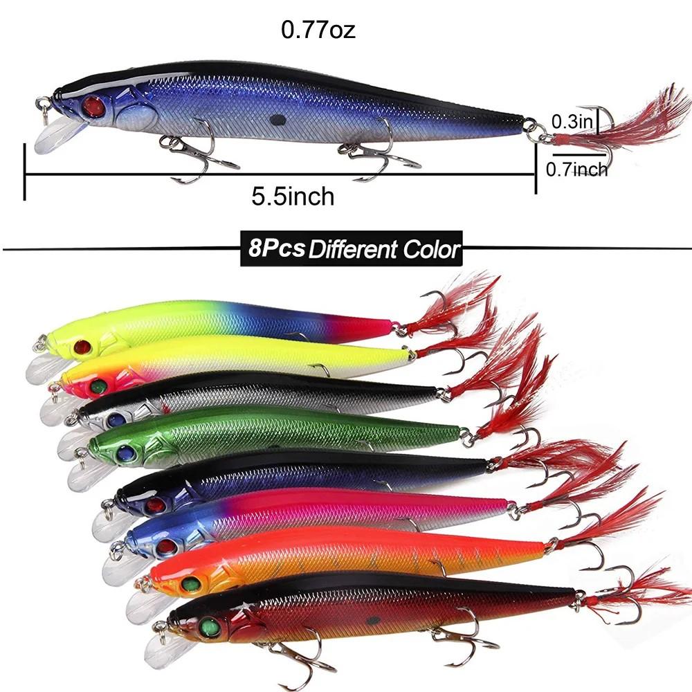 10Pcs/8Pcs Hard Fishing Lures Baits Minnow Lures Bass CrankBait Set LifeLike Swimbait Deep Diving Sinking Lures with Treble Hook