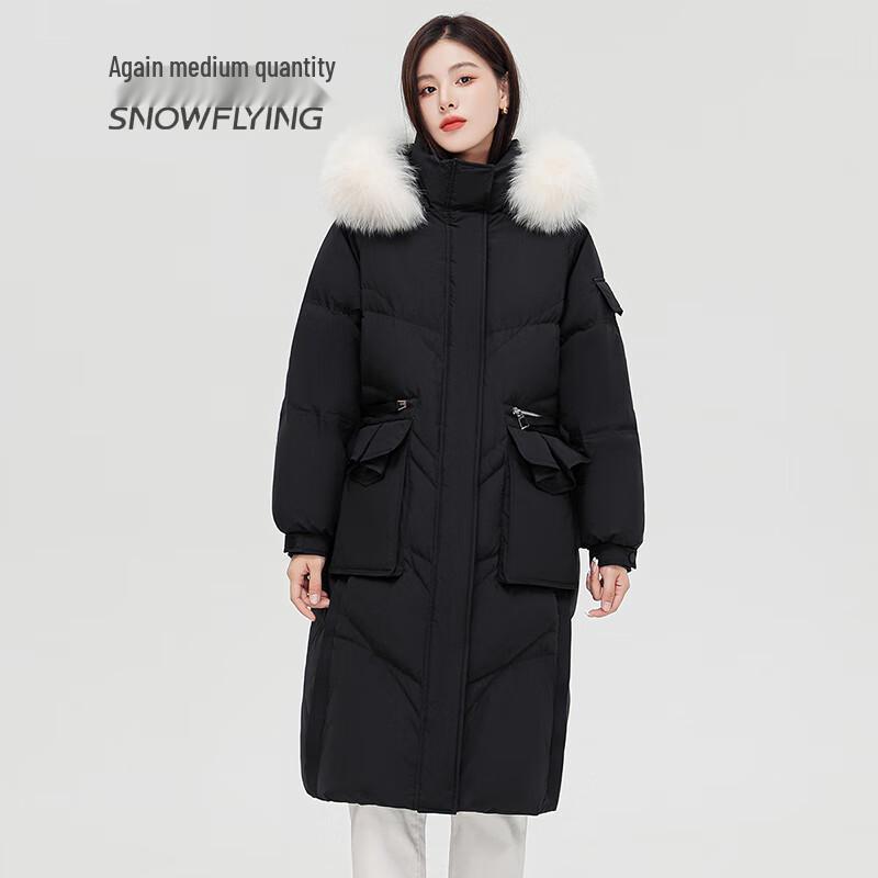 SNOWFLYING Women's Fox Fur Collar Mid-length Down Jacket