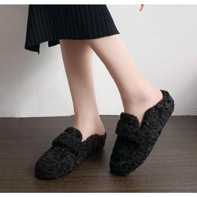 Women Shearling Flats Slippers Furry Lambswool Mocasines Mujer Warm Cotton Shoes Ladies Slip on Sheep Fur Lined Loafers Winter