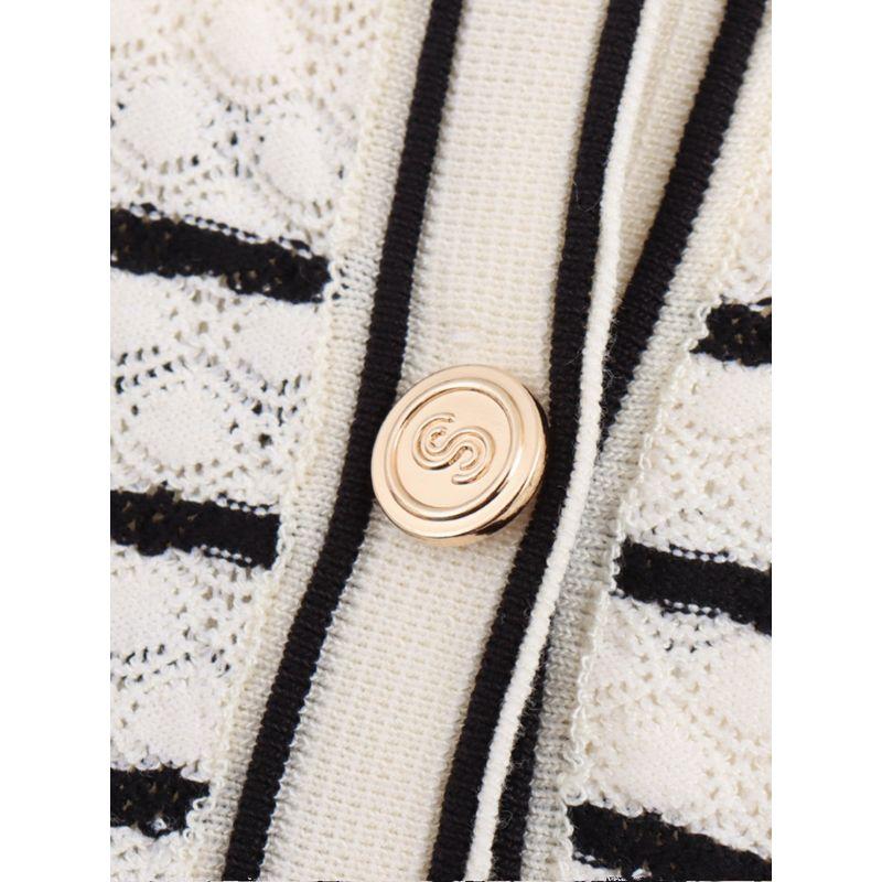 Kaslead New Arrival Women's Clothing Fashion Style Striped Short Style Hair Knitwear Tops Skirt Suit